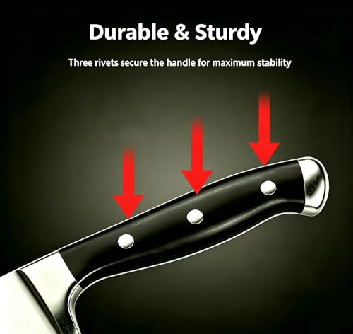 Image of 8 Inch Serrated Bread Knife, Triple Rivet Kitchen Knives with Ergonomic Handle, High Carbon Steel Wavy Edge Baking Cutting Knife for Slicing Homemade Bread, Sourdough, Bagels, Cake