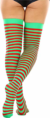 Image of ToBeInStyle Women's Opaque Hosiery Thin Striped Thigh High Long Stocking