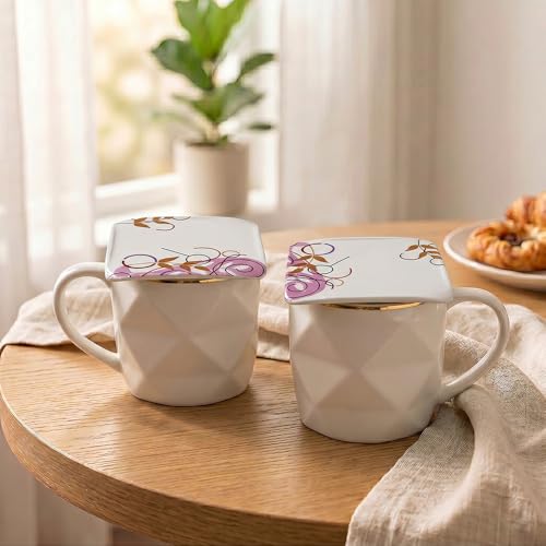 Image of U.P.C. Premium Bone China Ceramic Coffee Mug Set of 6 with 6 Coasters | Designer Tea & Coffee Cups |Printed Ceramic Mug Set | Tea Cups for Home,Office.