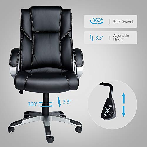 High Back Office Chairs,Computer Desk Chair,Leather Office Desk Chair,Executive Chairs for Office Desks,Comfortable Rolling Desk Chair with Wheels and Arms (Black) - Thumbnail 3