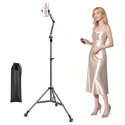 Blissfuhue iPhone Tripod for Video Recording - Portable Cell Phone Tripod with Remote & Wheels 72in Tall Adjustable Tripod Stand for iPhone/Android Ideal for Vlog/Live Streaming/Content Creation