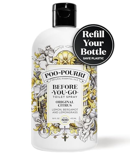 Poo-Pourri Before-You-Go Toilet Spray Refill, Original Citrus, 16 Fl Oz, Up to 800 Uses, Bathroom Odor Deodorizer with Essential Oils for Home or Work, Lemon, Bergamot and Lemongrass Scent