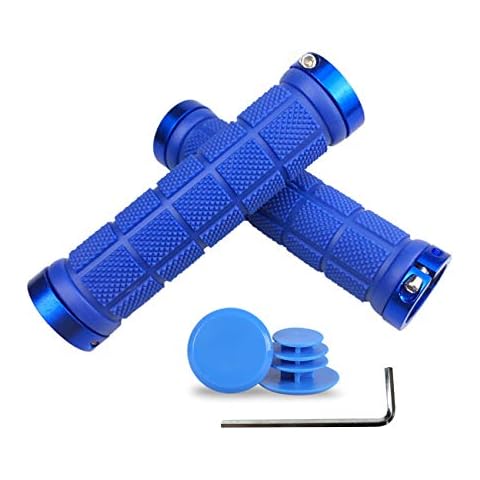 PLATT Bike Handlebar Grips Rubber Comfortable Bicycle Handle Grip for MTB/BMX with Plastic End Caps,Blue Cover