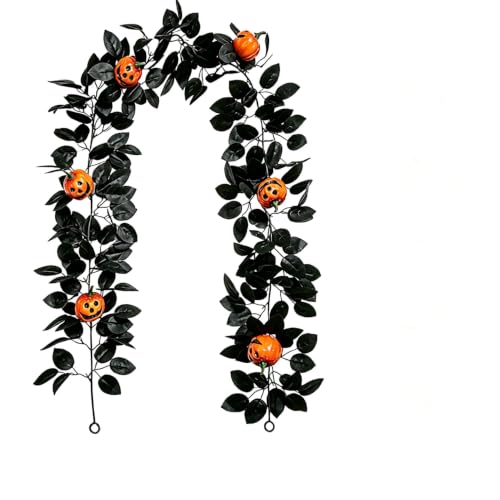 ChayWillow Halloween Pumpkin Garland with Black Leaves 1.75m - image 1
