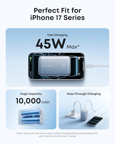Image of Anker Nano Power Bank, 45W 10,000mAh Portable Charger, iPhone Battery Pack | Built-In Retractable USB-C Cable, for iPhone 17 / 16 Series, iPad, Galaxy, Pixel, and More, Compact Travel Design