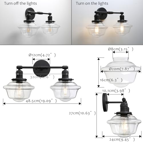 Image of Pathson 2 Lights Bathroom Sconces Hardwired Wall Sconce Lamp, Modern Wall Vanity Lights Clear Glass, Indoor Wall Painting Light Fixtures for Living Room Bedroom