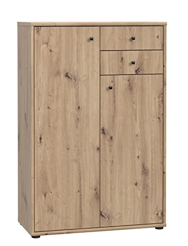 FORTE TEMPRA 2 Kommode mit 2 Türen und 2 Schubladen, Holzwerkstoff, Artisan Eiche Dekor, (B x H x T) 73,7 x 111,1 x 34,8 cm