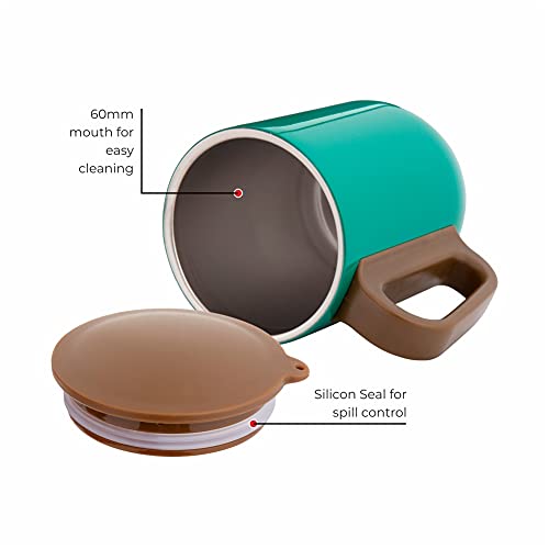 Image of DUBBLIN Polo Stainless Steel Unbreakable Tea Coffee Mug Double Wall with Handle and Lid, Wide Mouth Mug Keeps Beverages Hot & Cold 220 ML Green