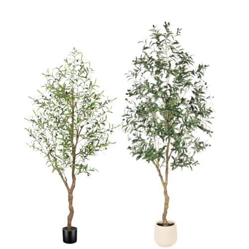 FEELEAD Lot Oliviers Artificiels 180cm+210cm Arbres Faux en Pot Déco