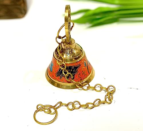Image of DSH Pure Brass Hanging Bell with Chain for Temple Mandir Door Home Decorative Ringing Bell (Orange, 1)