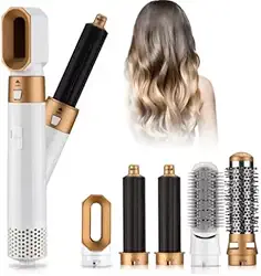 Kit 5 em 1 Secador Modelador Escova de Cabelo Alisadora Elétrica 110V 220V (Branco, Dourado E Preto, 127V)