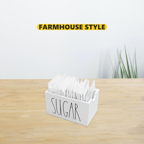 CHONIC Sugar Packet Holder for Coffee Bar, Farmhouse Sugar Packets Caddy, Wood Sugar Packet Container, Sugar Packets Dispenser, Sugar Packet Organizer for Home Restaurant (White)