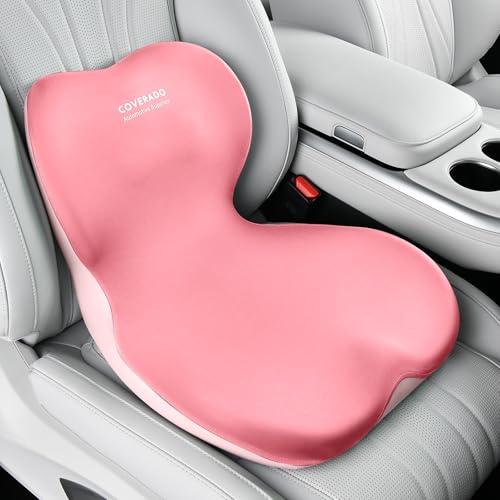 Image of Coverado Car Seat Cushion and Lumbar Support Pillow One Piece, Memory Foam Ergonomic Back Support Driving Seat Cushion for Back Pain, Non-Slip Washable Cushion for Car, Driver, Office