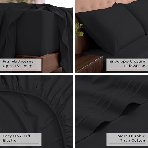 Image of Mellanni King Sheets Set - 4 PC Iconic Collection Bedding | Hotel Luxury, Extra Soft, Cooling Bed Sheets - Wrinkle, Fade, Stain Resistant (King, Black)