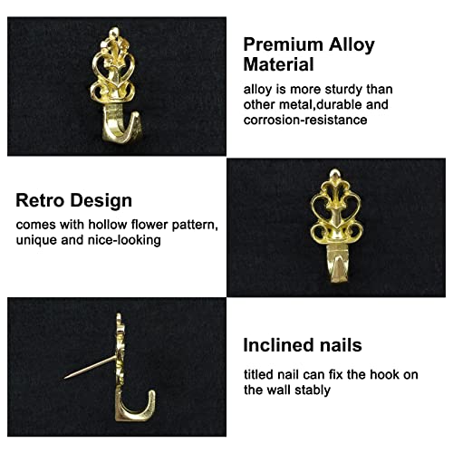 Image of INCREWAY Push Pin Hangers, 20Pcs Gold Flower Shaped Push Hooks Vintage Picture Hanging Pin Hooks Small Wall Hooks with Nail for Hanging