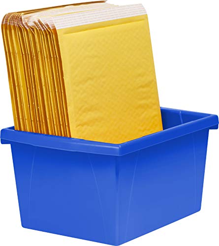 Image of Storex 4 Gallon Storage Bin with Lid - Plastic Classroom Organizer for Books and Supplies, Blue, 1-Pack (61412F06C)
