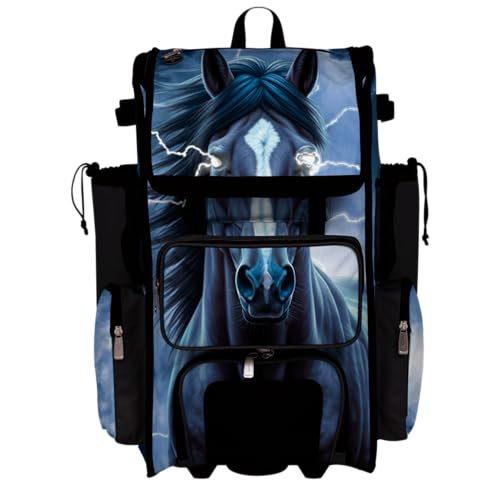 Boombah Rolling Superpack Baseball/Softball Gear Bag - Telescopic Handle - Holds 4 Bats - Wheeled Version - Mustang Black/White/Storm