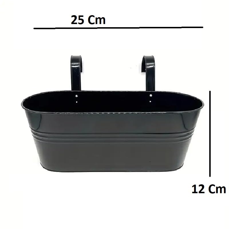 Image of SUNBIRD Black Oval Railing Planters for Balcony, Metal Hanging Flower Pots for Railing Planters for Outdoor Window Balcony Plants Holder with Hooks for Garden Yard Home Decor (Set of 1)