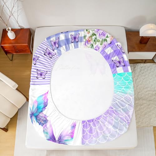 Parure de lit romantique haut de gamme 4 pièces violette à motif sirène