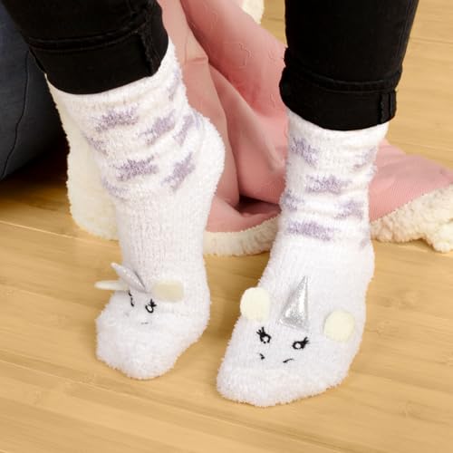 BambooMN Women's Super Soft Warm Microfiber Fuzzy Cozy Unicorn Series Crew Socks4