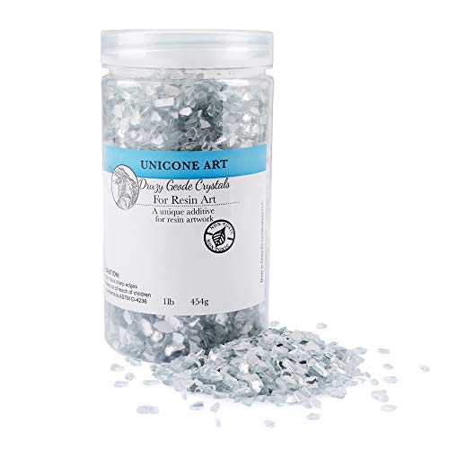 image for Unicone Art Druzy Geode Crushed Glass for Resin Art (1-Pound Jar), Sil