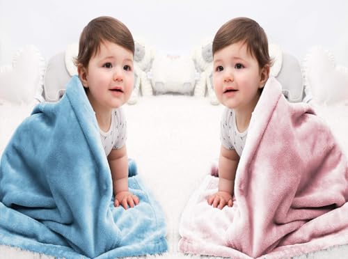 Image of Amazon Brand - Umi Super Soft Single Layered Flannel Baby Blanket - Pink & Aqua | Cozy & Breathable | Warm, Soft, and Comfortable | Perfect for Newborns | Unisex Design for Boys & Girls (Pack of 2)