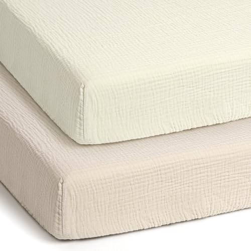 Image of lulumoon Pack and Play Sheets Muslin: Cotton Fitted Sheets for 4moms Pack N Play - Soft Playard Sheets for Boys and Girls 2Pack