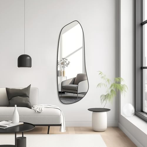 WallBeyond Irregular Wall Mirror, Asymmetrical Mirror Wall Mounted with Black Framed for Living Room, Bathroom, Bedroom, Entryway Wall Decor, 46"×18", Black