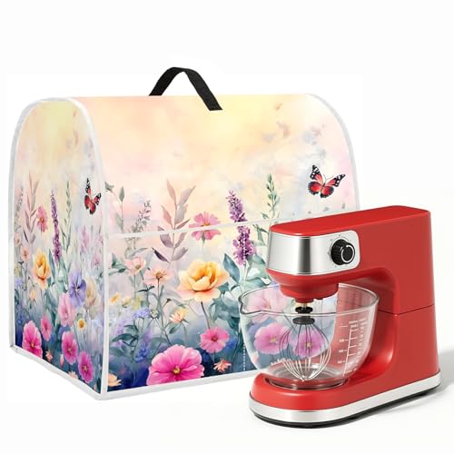 Image of 4.5 qt and All 5 qt Kitchen stand mixer Dust Cover, Kitchen Appliance Protective Covers with Top Handle and Pocket, Colorful flowers