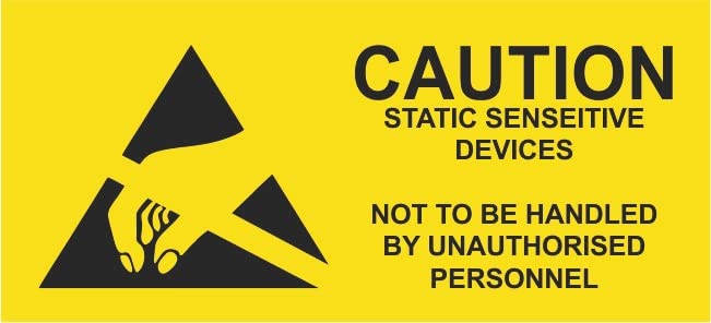 Sky-(Caution And ESD Safe) Yellow caution label, Standard For Electrostatic Sensitive Devices (ESD Safe) in electronic label electrostatic sensitive devices (Size 55 mm X 25mm) [ Pack 110 pc]