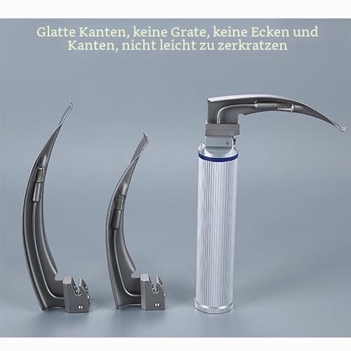 Airway Intubation Set Edelstahl mit 3 gebogenen Klingen, 2 LED Ersatzbirnen und Griff für medizinisches Fachpersonal, Ärzte, Krankenschwestern