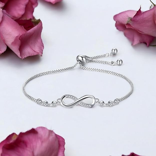 Image of Nilu's Collection Infinity Shape Cubic Zirconia Diamond Bracelet for Women Jewelry for Gift, Adjustable Charm Bracelet
