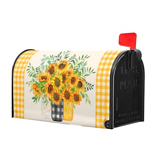 Image of Spring Summer Sunflowers Large Mailbox Covers Magnetic Oversized 25.5X21 Inch Yellow Floral Flower Decorative Mailbox Cover Wraps Post Letter Box Decor for Home Garden Yard Outdoor Decoration