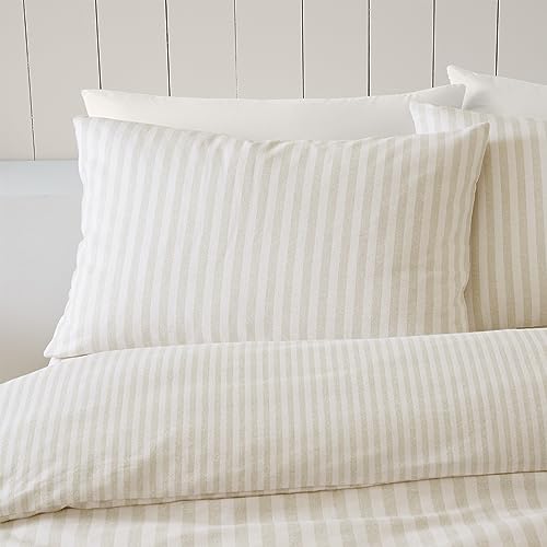 Catherine Lansfield Brushed Cotton Stripe Reversible King Duvet Cover Set including Pillowcases Natural, King (U.K. Standard) - Image 3