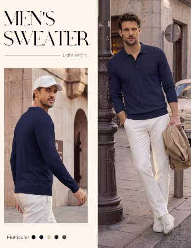 PJ PAUL JONES Polo para Hombre de Punto Ligero con Cuello, Manga Larga, Corte Regular, para Otoño e Invierno, Uso Casual, Negocios, Trabajo y Golf miniatura 3
