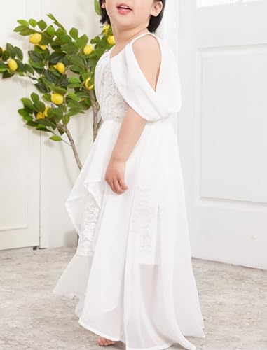 Girls White Dress Lace Chiffon Off-Shoulder Halter Neck Formal Party 3 to 9 Years4