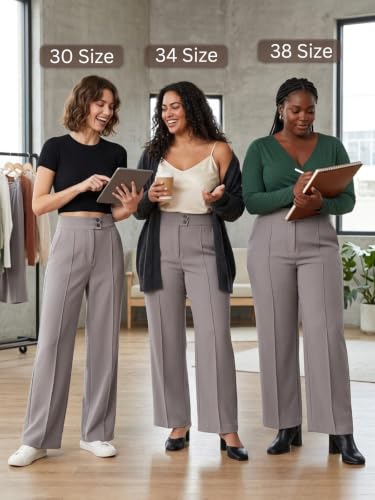 Image of GRECIILOOKS Korean Style Trousers | High Waist Wide Leg Formal Pants | Ankle Length Stretchable Office Wear | Button Closure Straight Fit | Regular Fit Pants for Women