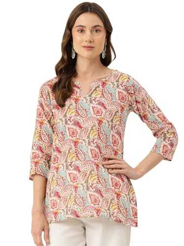 Image of feranoid Designer V-Neck Short Straight Kurti with 3Quarter Sleeves
