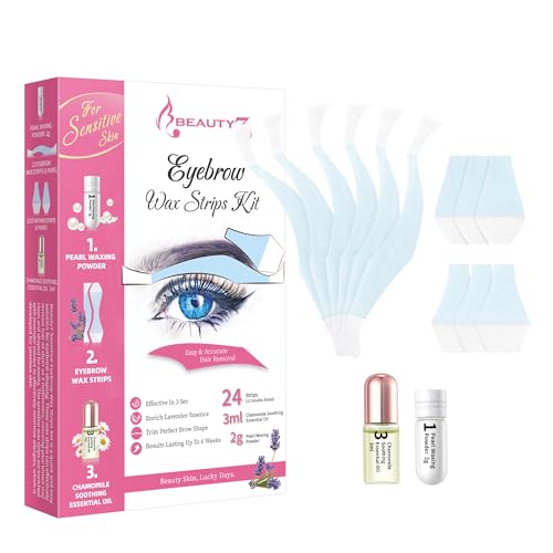 Bandas de Cera Fría Depilatoria para Depilación Facial de Cejas para Pieles Sensibles, 24 Tiras de Cera con 3ml Aceite Esencial