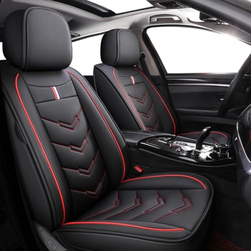 トヨタ エスティマ 50系 ESTIMA 50系 2006.7〜現行に適用車シートカバー座布団 防水 全天候型汚れ防止 取付簡単 滑り止め 収納便利クッションプロテクター前後席背もたれ耐摩耗性通気PUレザー素材(黒赤線,枕なし)