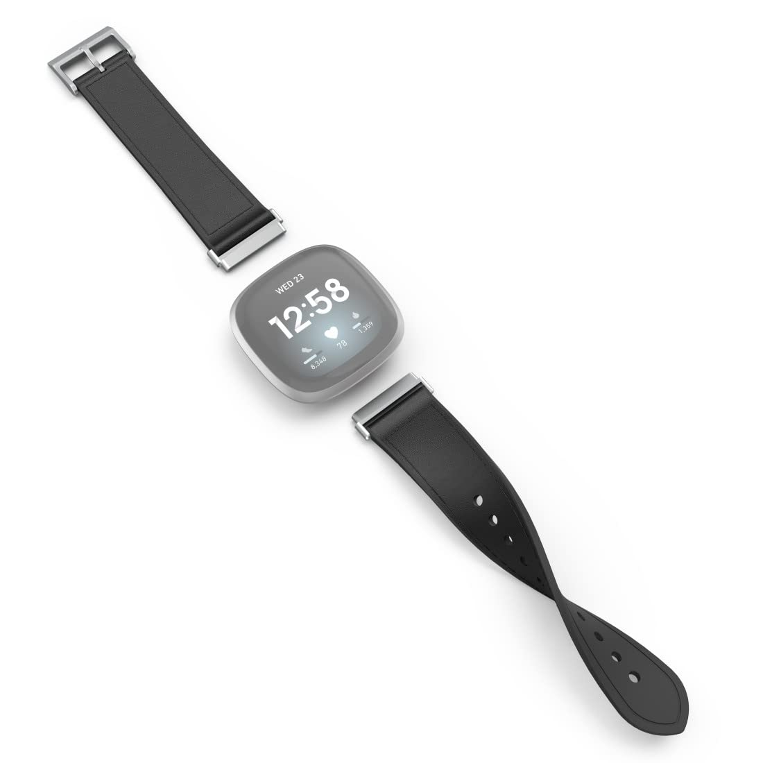 Hama Fitbit Uhrenarmband 22mm (verstellbares Ersatzarmband für Smartwatch Fitbit Versa 3 und Sense, Fitbit Armband zum Tauschen, Wechselarmband Leder u. Silikon, Edelstahl Schnalle, Herren) schwarz