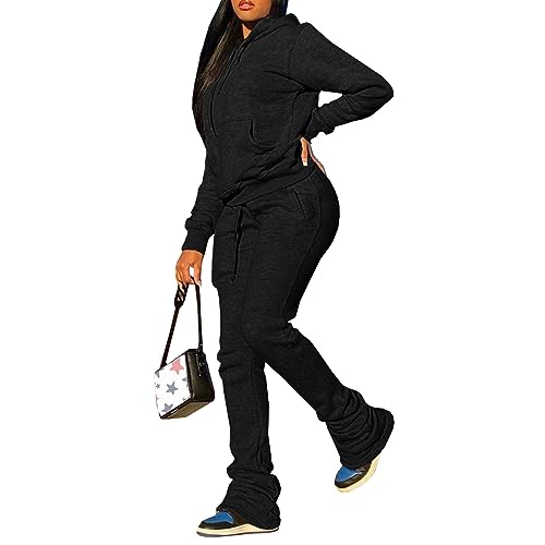 Djeanxa Women's Sweatsuits Sets Fleece 2 Piece Outfits Hooded Sweatshirts