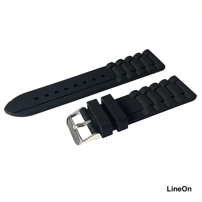 Image of Lineon Men's BLACK Silicone Rubber Watch Straps Bands Waterproof For Fossil Bannon, Machine, Watch Replacement with Installation Tools and Pins (Include)