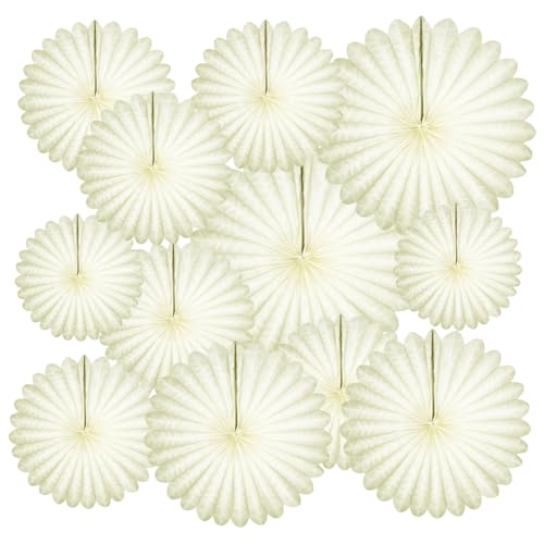 Image of 20 Pcs Cream White Hanging Paper Fan, Hanging Honeycomb Round Paper Fans for Weddings, Birthdays, Christmas, Baby Showers, Classroom, Events Ceiling Party Supplies Decorations