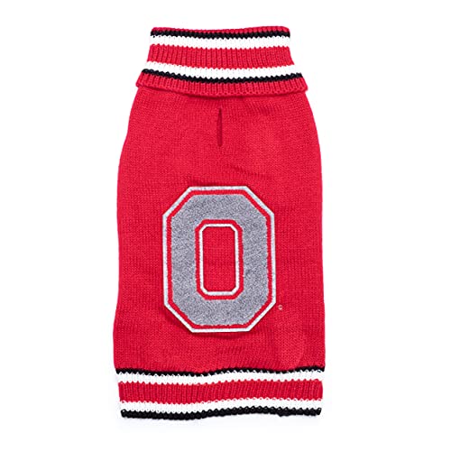 The License House Ohio State Buckeyes Dog Block O Pullover Turtleneck, Warm Pullover Fleece Dog Sweater, Winter Dog Clothes - Small, Red