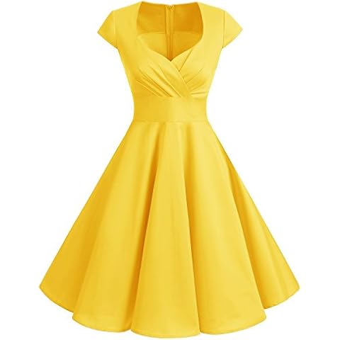 Bbonlinedress Robe Femme de Cocktail Vintage Rockabilly Robe plissée au Genou sans Manches col carré Rétro Cover