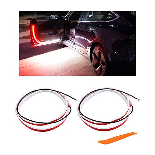 CARFIB Car LED Door Light Warning Strip Lights Lamps Red White Dash Emergency Strobe Flash Safety for Trucks Vehicles Auto Accessories Parts Anti Collision Waterproof Streamer Silicone 12V Pack of 2