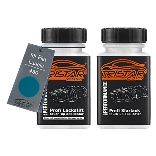 TRISTARcolor Pintura automotriz Set de lápices de retoque para Fiat/Lancia 430 Blu Wight Pintura base pintura transparente, 50 ml cada uno