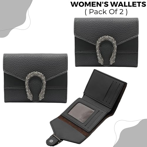 Image of Kraptick Women s Wallet Stylish Compact Purse Clutch with Card & Coin Holder Debit Card Organizer, Travel Wallet & Money Organizer for Women with 8 Card Slots (Black) (Pack of 2)