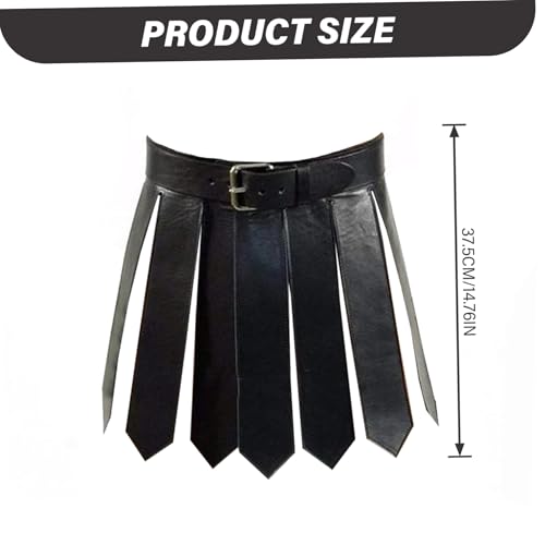Falda romana de cuero PU con hebilla ajustable estilo kilt guerrera medieval negro 7
